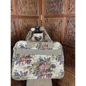 Vintage Pioneer Express Floral Tapestry Make-Up Train Case Vanity Bag Travel Org